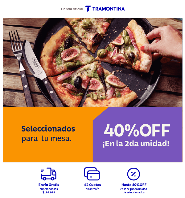 Seleccionados para tu mesa: 40% OFF ¡En la 2da unidad! Envío Gratis superando los $199.999 12 Cuotas sin interés Hasta 40% OFF en la segunda unidad de seleccionados.